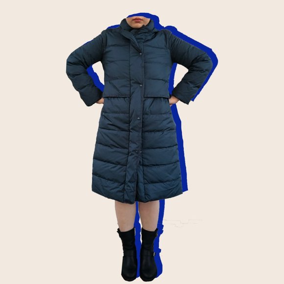 JennU Navy Winter Maxi Long Down Coat scarf - Picture 4 of 6